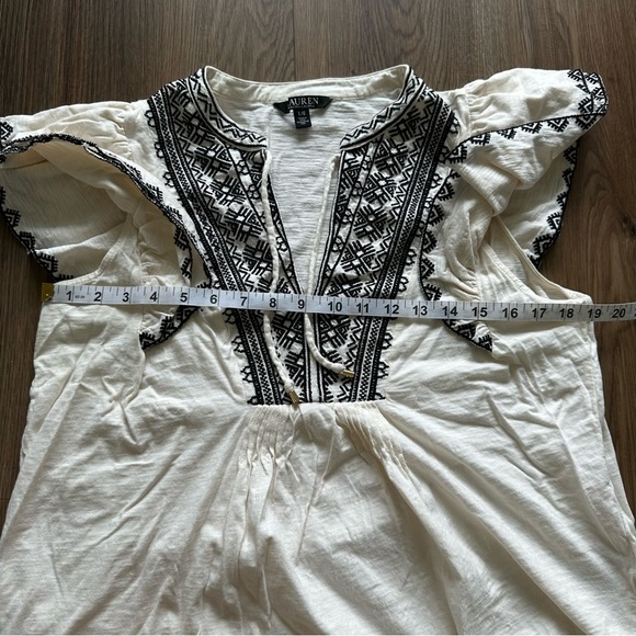 Lauren Ralph Lauren Black Label Peasant Shirt Embroidered Flutter Sleeve Large - Picture 6 of 9